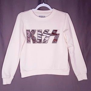 Kiss Womens Sweatshirt Ivory Spellout Size XS